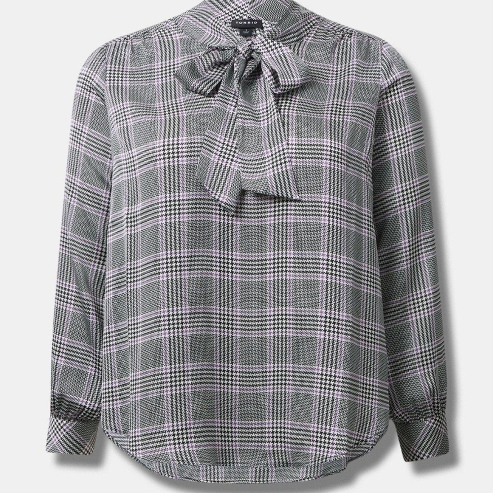 Torrid Black and White Plaid Bow Blouse